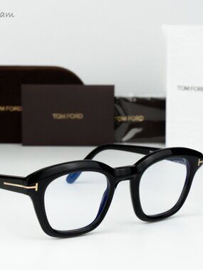 Tom Ford Women Eyeglasses Black Blue Light Block Square FT5961-B 001 BRAND NEW